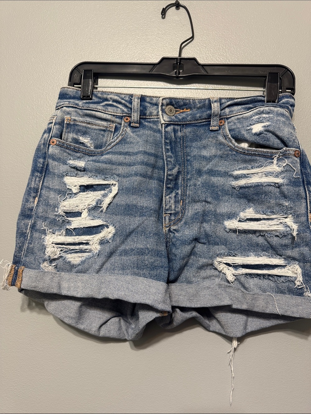 American Eagle Outfitters Light Blue Distressed Rolled Hem Jean Shorts